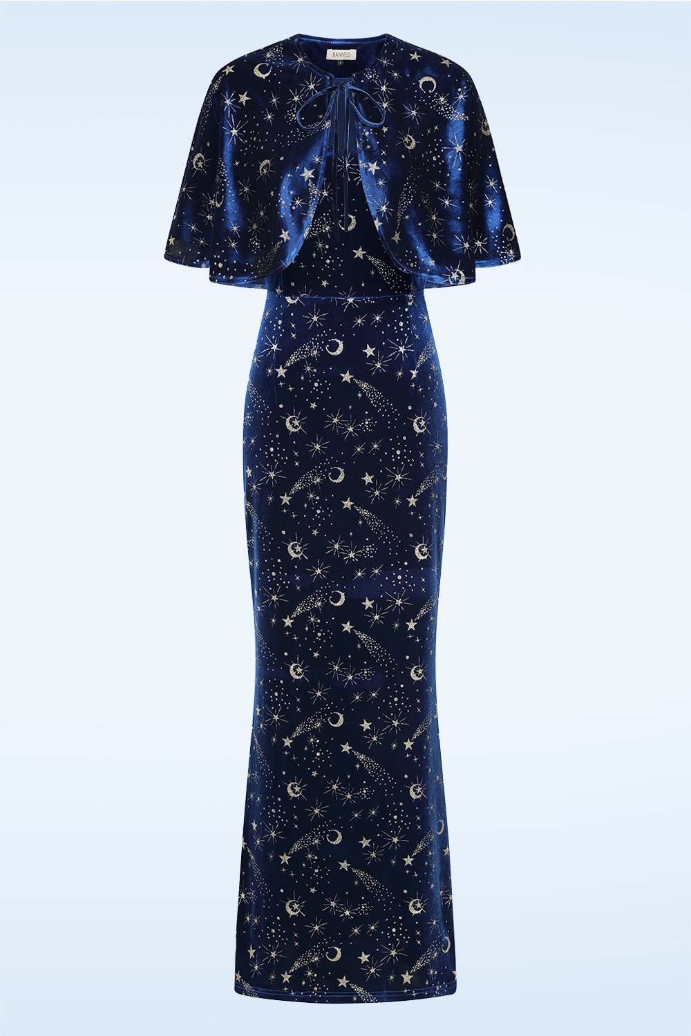 Banned Retro - Moonlit Enchantress fluwelen maxi jurk in middernachtblauw