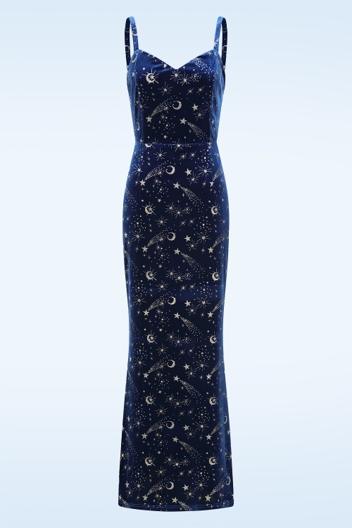 Banned Retro - Moonlit Enchantress fluwelen maxi jurk in middernachtblauw 2