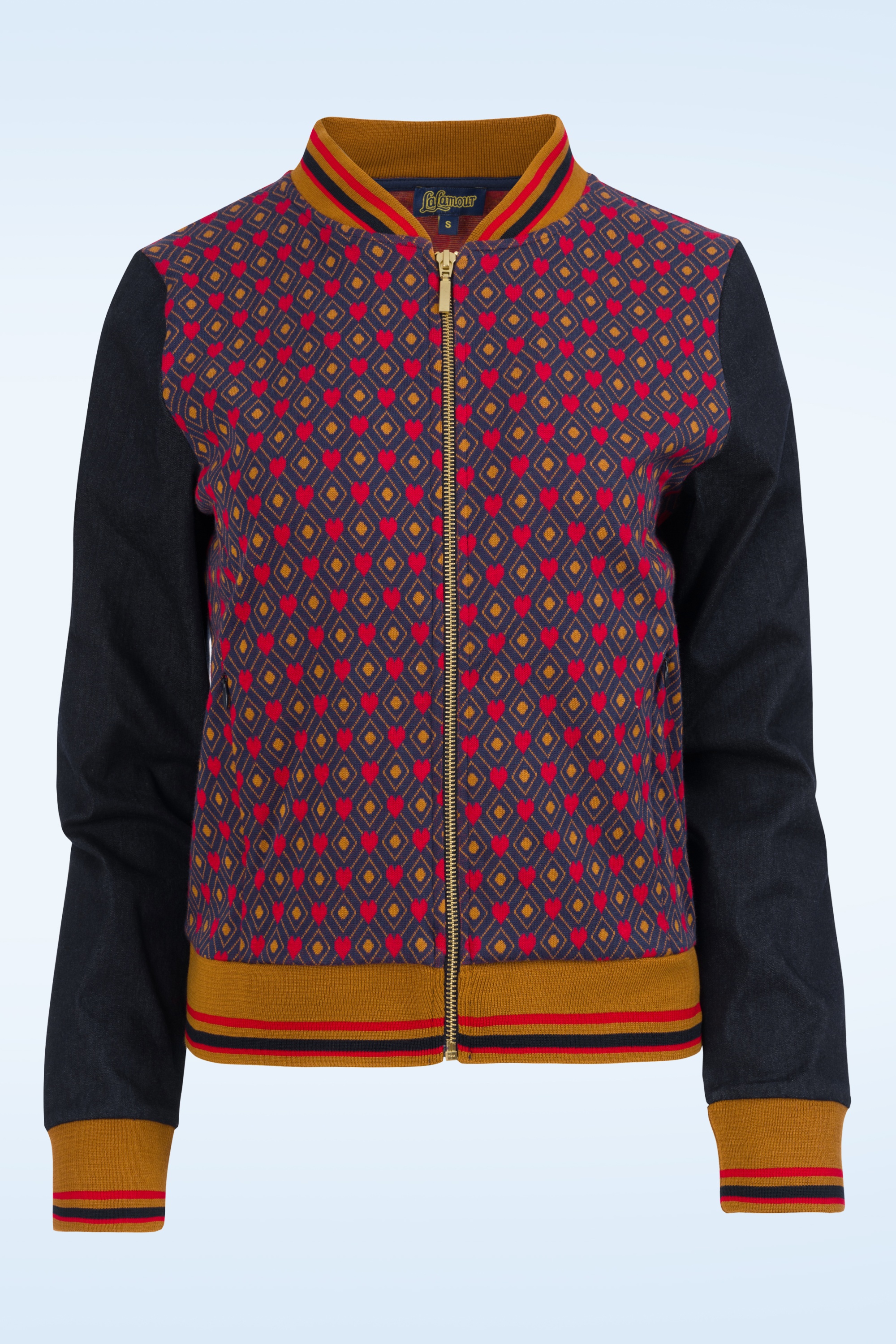 LaLamour - Nora denim bomber jack in blauw en multi