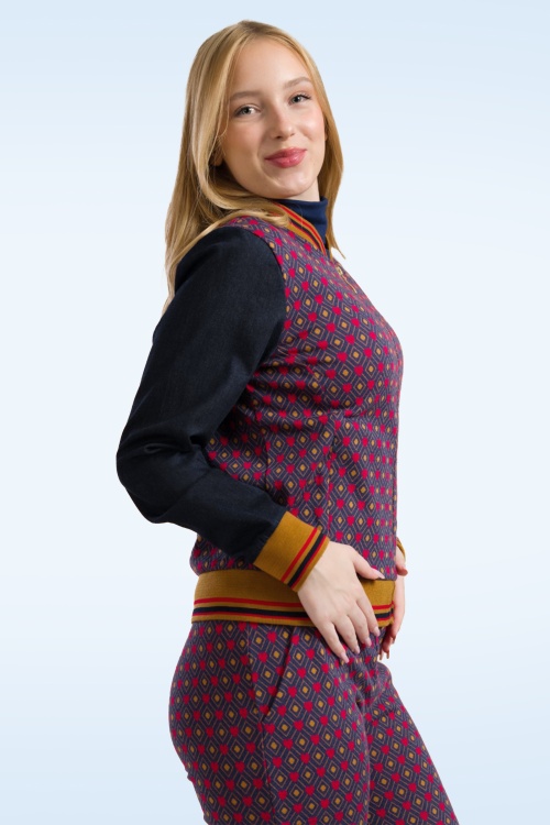 LaLamour - Nora denim bomber jack in blauw en multi 3