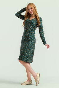 LaLamour - Chrissy Cross Barock Flower jurk in groen