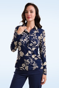 LaLamour - Sill Birds of Paisleys blouse in navy 2