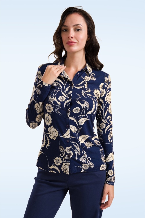 LaLamour - Sill Birds of Paisleys blouse in navy 2