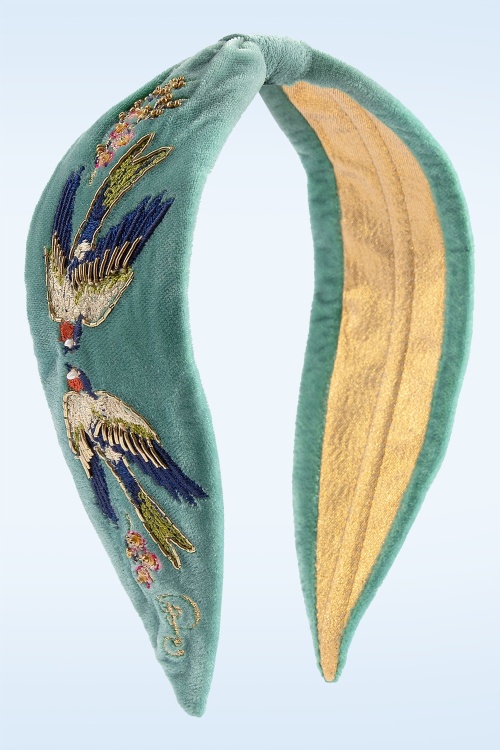 Powder - Swooping Swallows geborduurde haarband in blauw