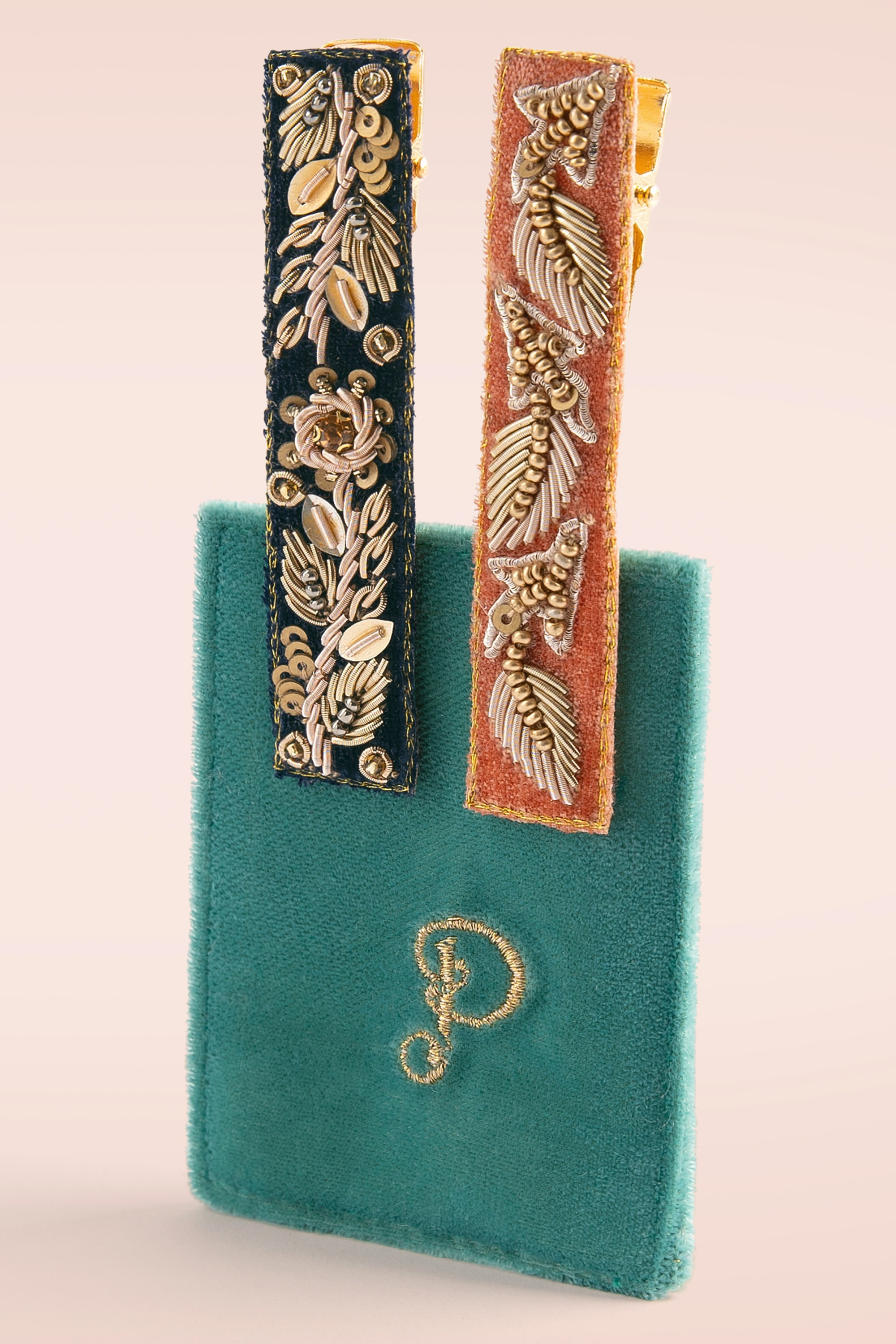 Powder - Jewelled haarclips in navy en oranje