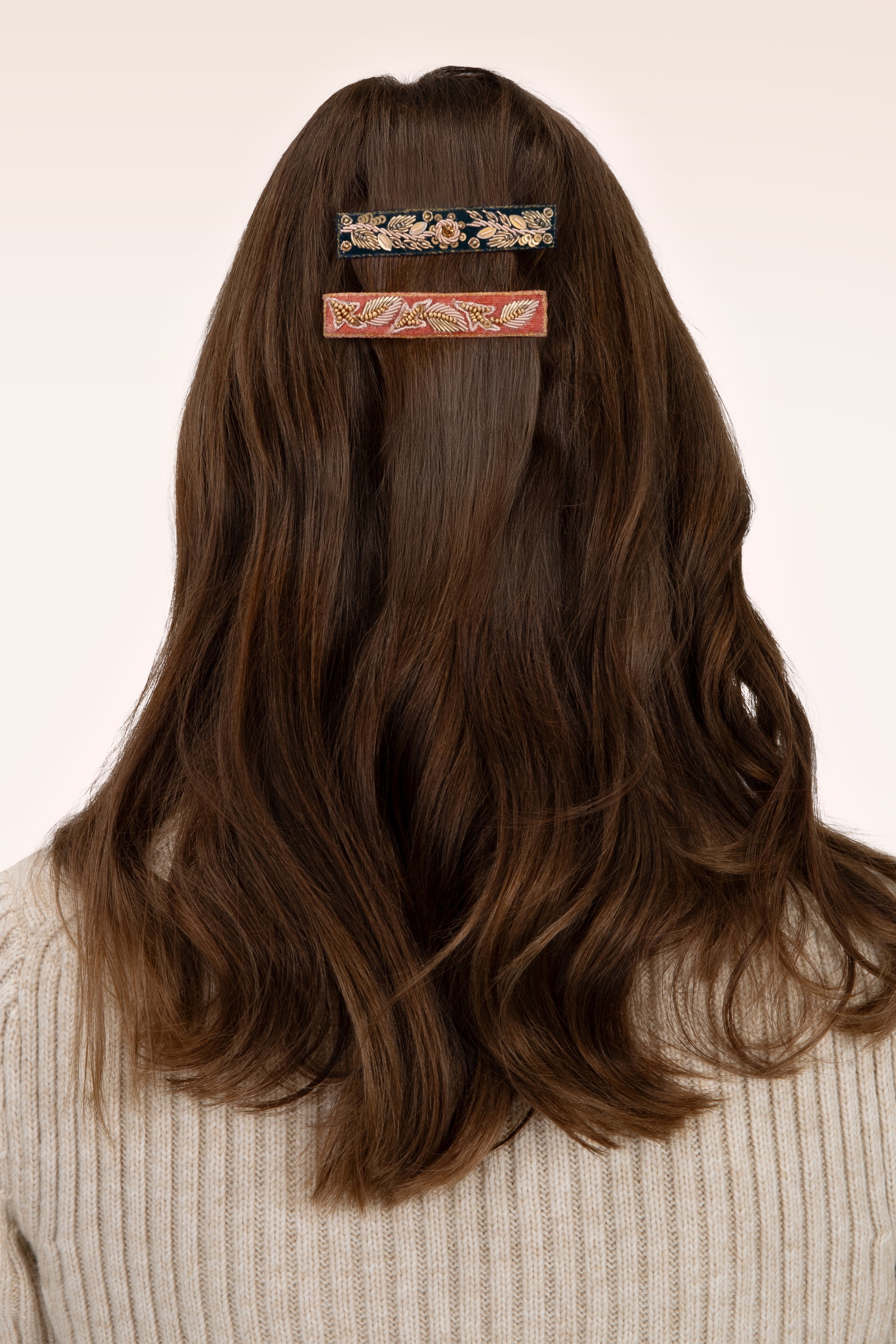 Powder - Jewelled haarclips in navy en oranje 2