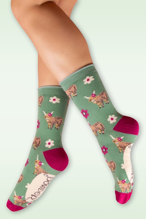 Powder - Highland Cows sokken in groen