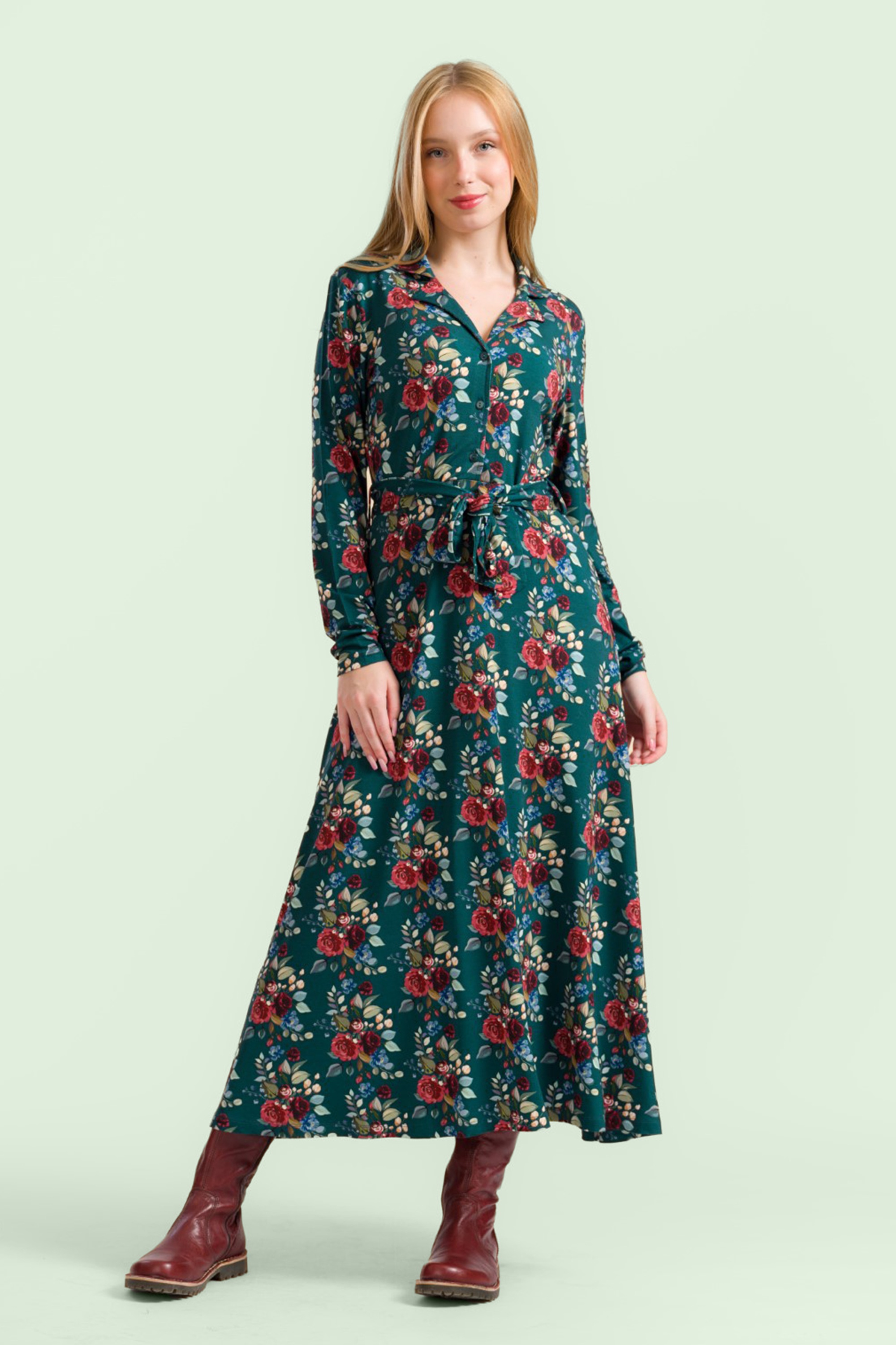 LaLamour - Helena Autumn Bouquet maxi jurk in petrol en multi 2