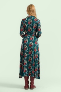 LaLamour - Helena Autumn Bouquet maxi jurk in petrol en multi 3