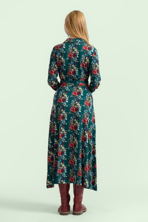 LaLamour - Helena Autumn Bouquet maxi jurk in petrol en multi 3