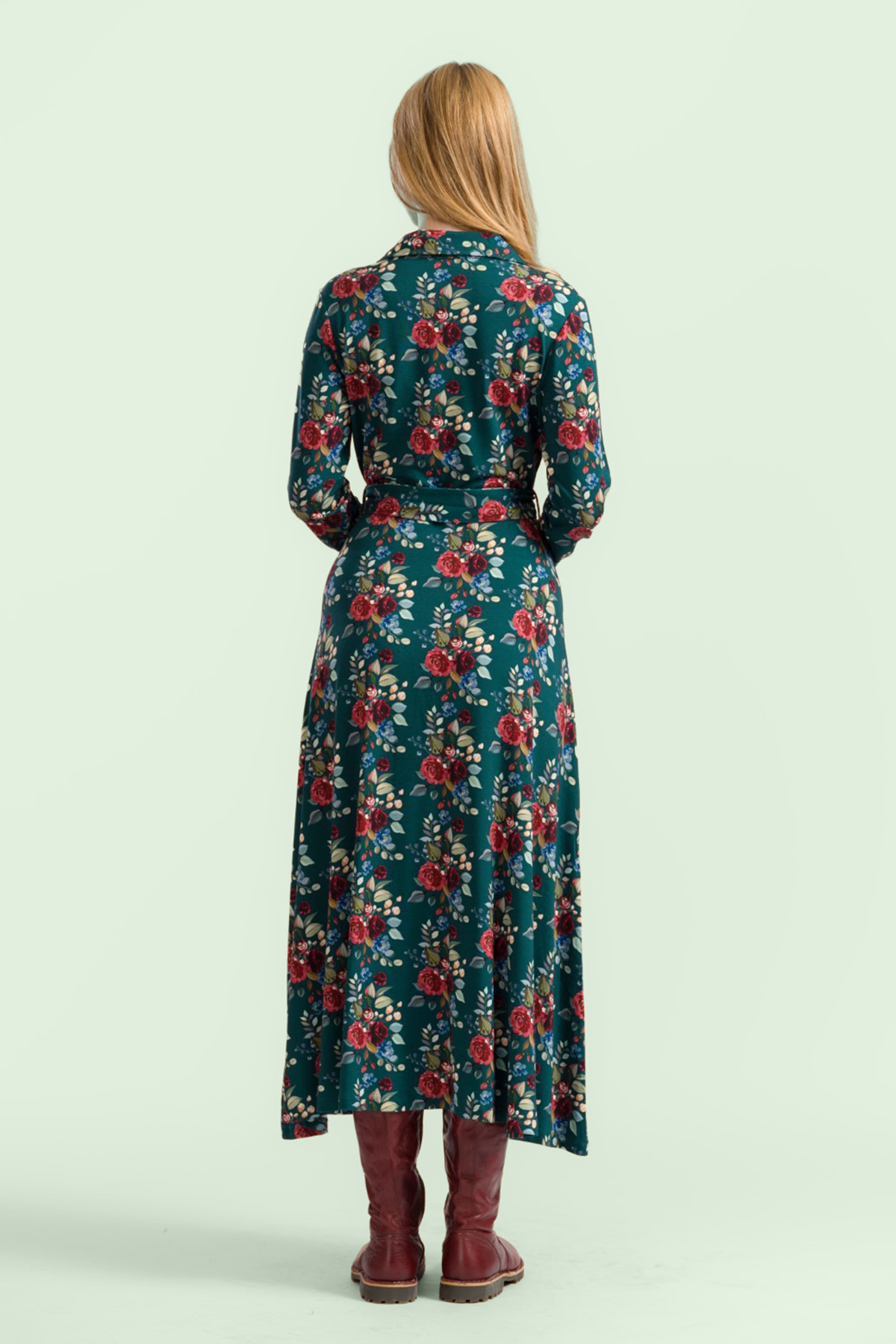 LaLamour - Helena Autumn Bouquet maxi jurk in petrol en multi 3