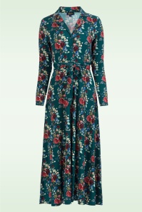 LaLamour - Helena Autumn Bouquet maxi jurk in petrol en multi