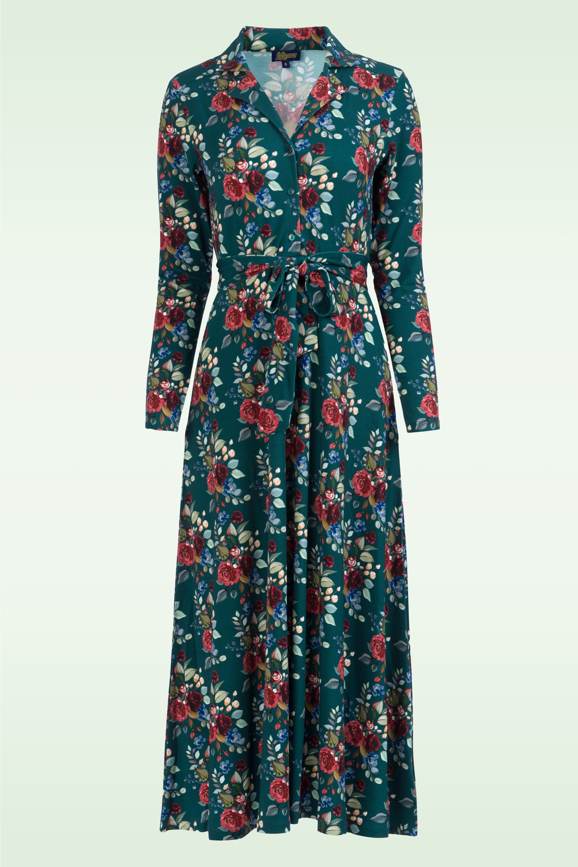LaLamour - Helena Autumn Bouquet maxi jurk in petrol en multi