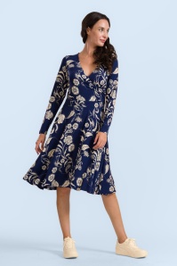 LaLamour - Daisy Birds of Paisleys jurk in marineblauw 2