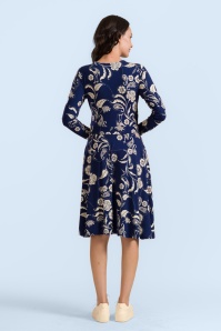 LaLamour - Daisy Birds of Paisleys jurk in marineblauw 3