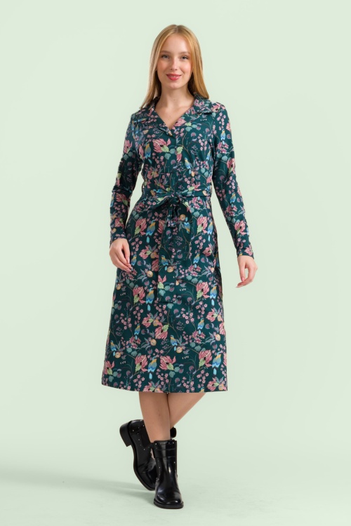 LaLamour - Marilyn Birdy jurk in petrol en multi 2