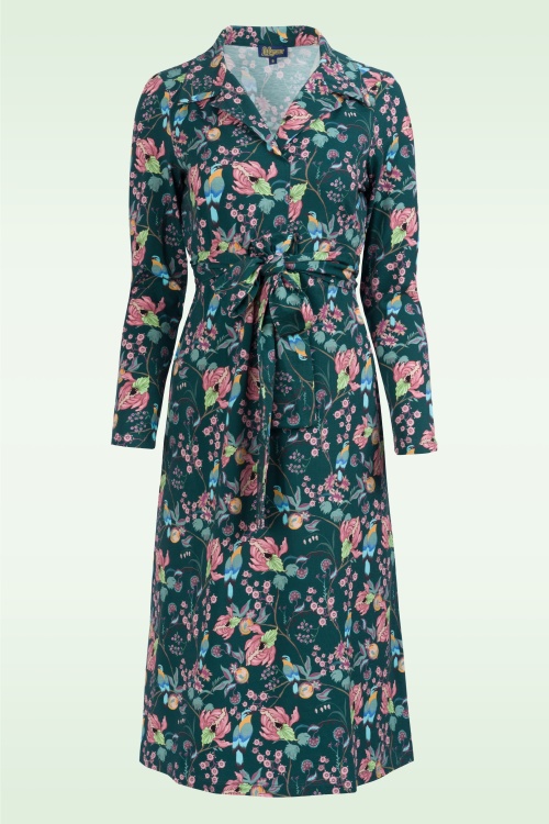 LaLamour - Marilyn Birdy jurk in petrol en multi