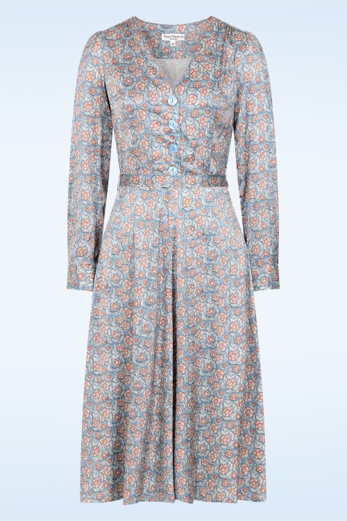 Very Cherry - Magnolia midi jurk in autumn bloom blauw