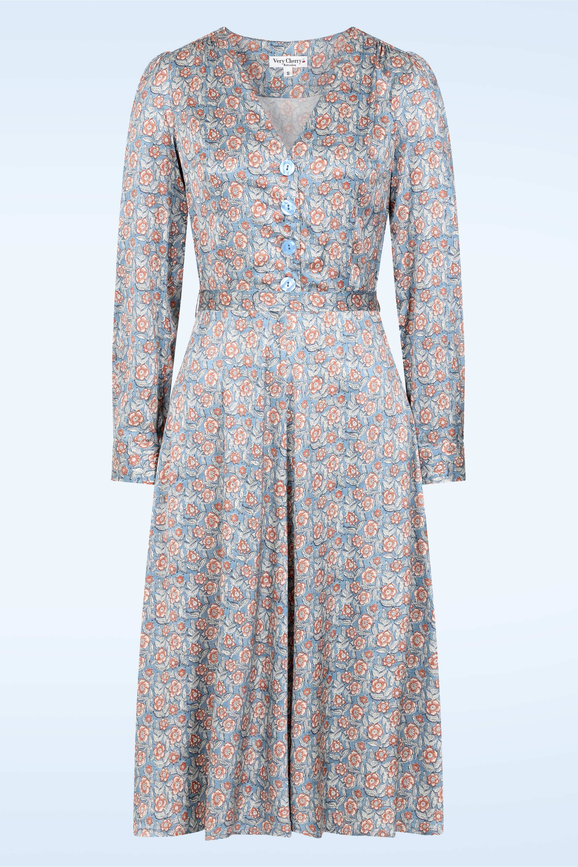 Very Cherry - Magnolia midi jurk in autumn bloom blauw