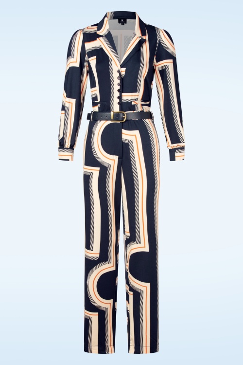 K-Design - Michelle Graphic jumpsuit in navy en crème
