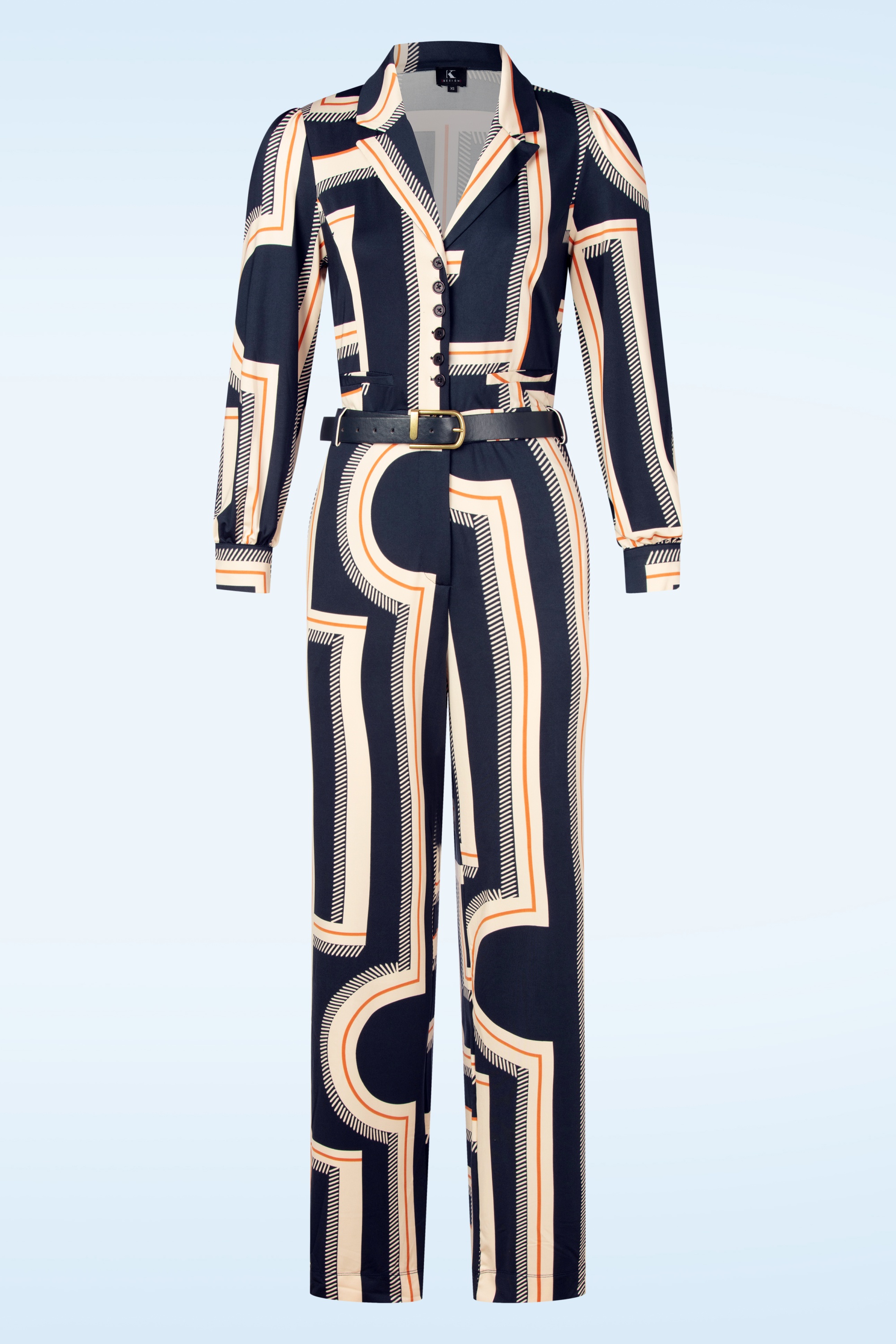 K-Design - Michelle Graphic jumpsuit in navy en crème
