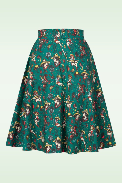 Queen Kerosin - Cow Girl swing rok in donkergroen 3