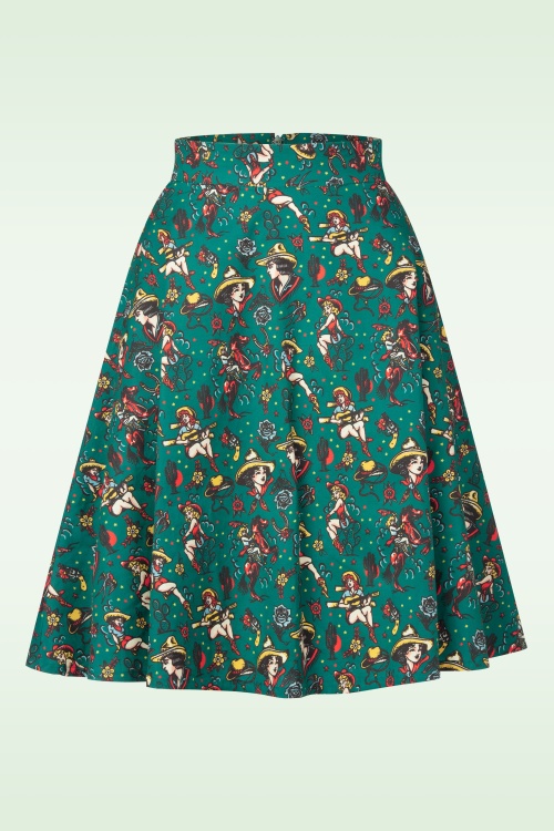 Queen Kerosin - Cow Girl swing rok in donkergroen