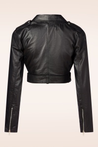 Queen Kerosin - Riley cropped leren biker jack in zwart  3