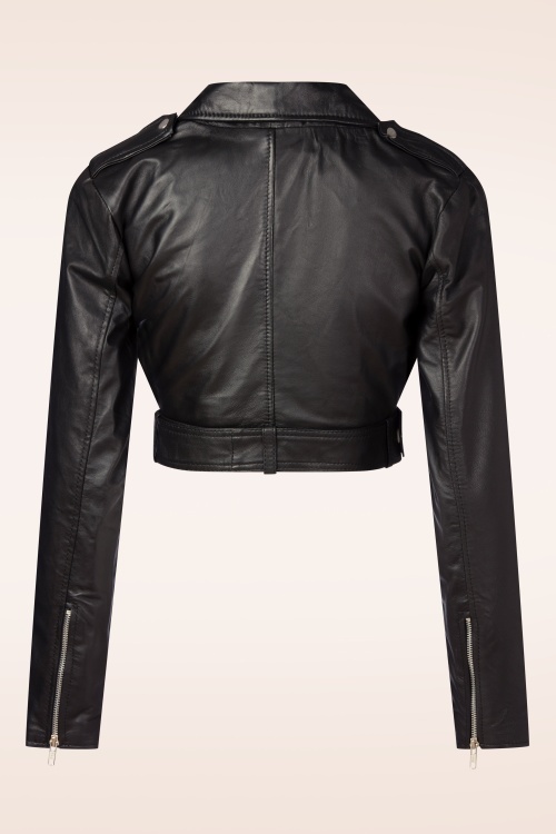 Queen Kerosin - Riley cropped leren biker jack in zwart  3