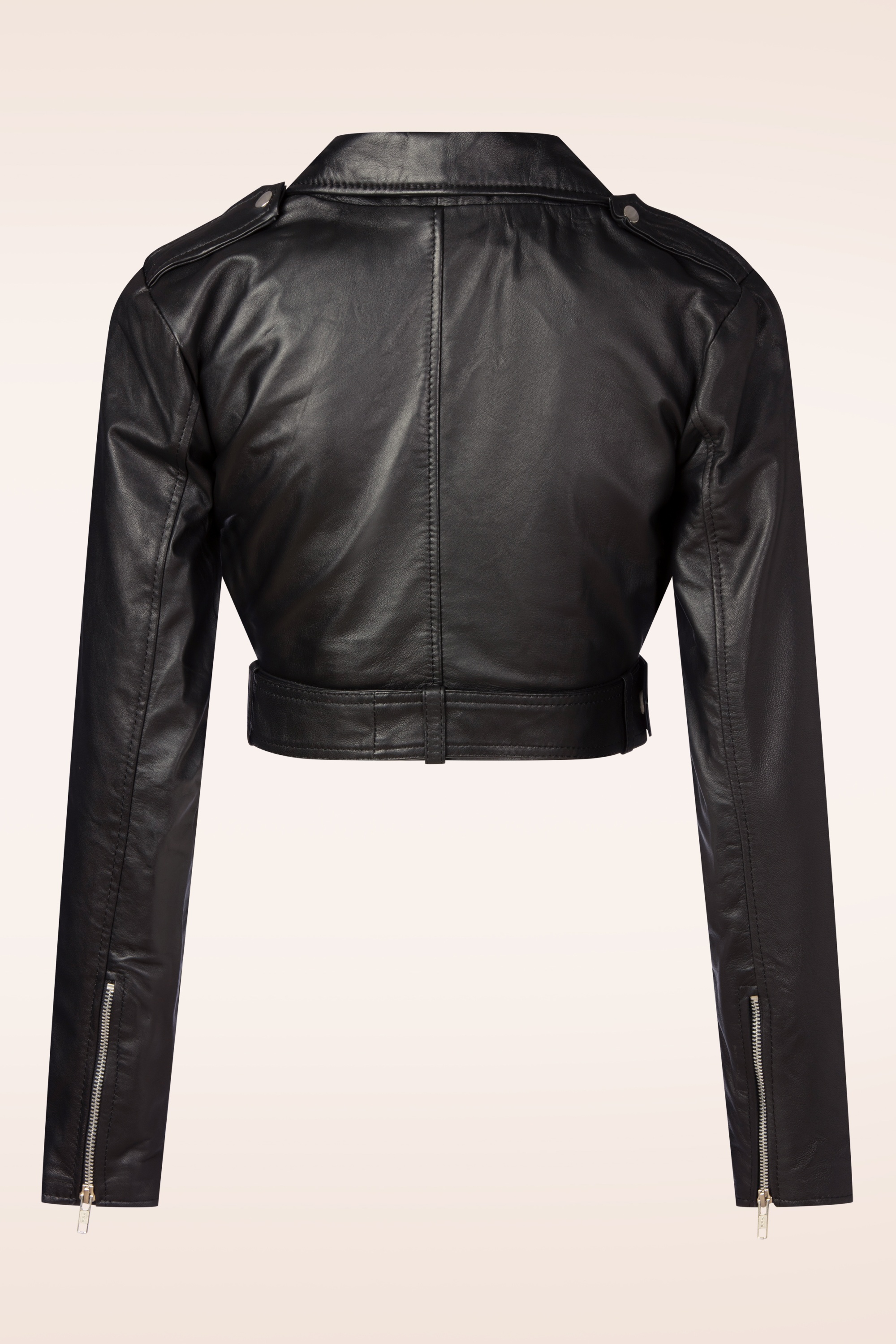 Queen Kerosin - Riley cropped leren biker jack in zwart  3