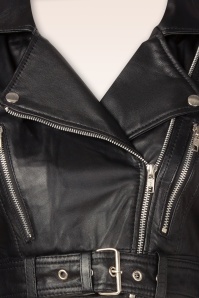 Queen Kerosin - Riley cropped leren biker jack in zwart  2