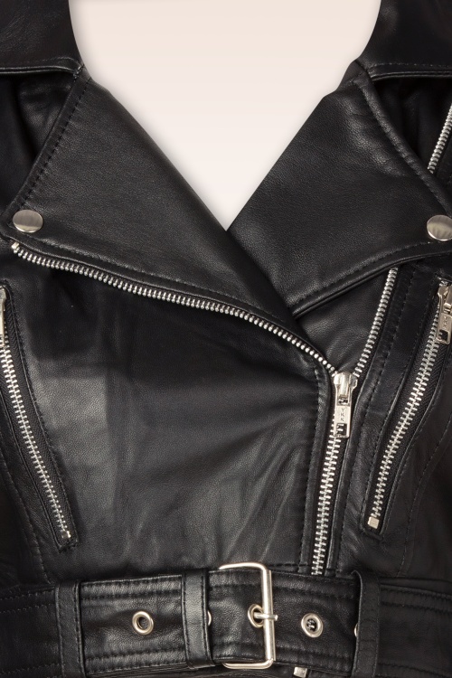 Queen Kerosin - Riley cropped leren biker jack in zwart  2