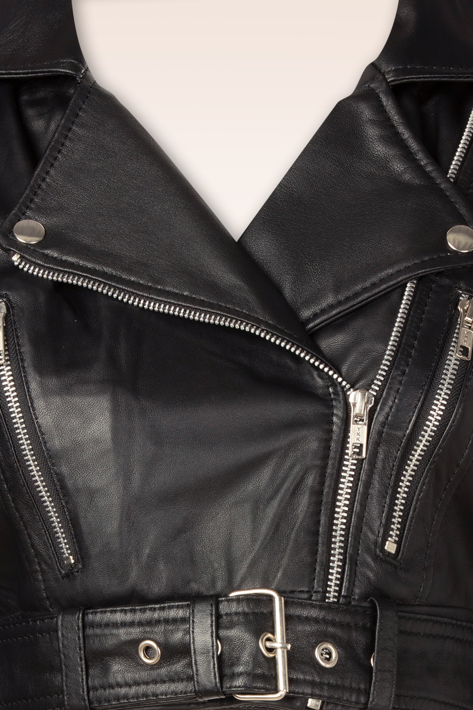 Queen Kerosin - Riley cropped leren biker jack in zwart  2