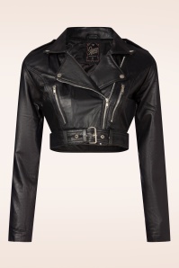 Queen Kerosin - Riley cropped leren biker jack in zwart 