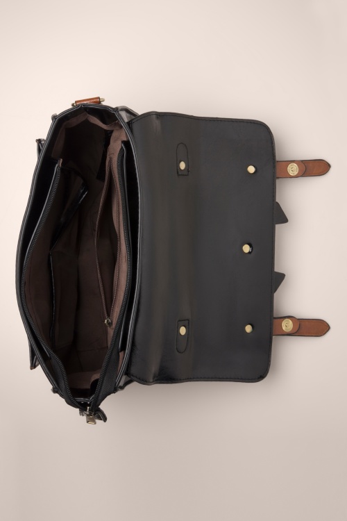 Banned Retro - Buckled and Bowed Messenger handtas in zwart 2