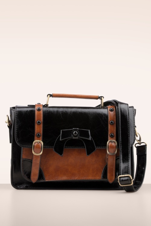 Banned Retro - Buckled and Bowed Messenger handtas in zwart 3