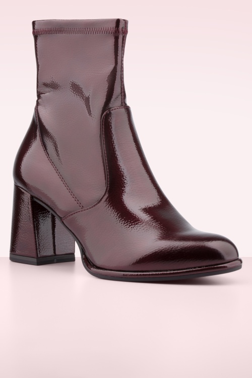 Tamaris - Piper Patent Block Heel enkellaarsjes in wijnrood 3