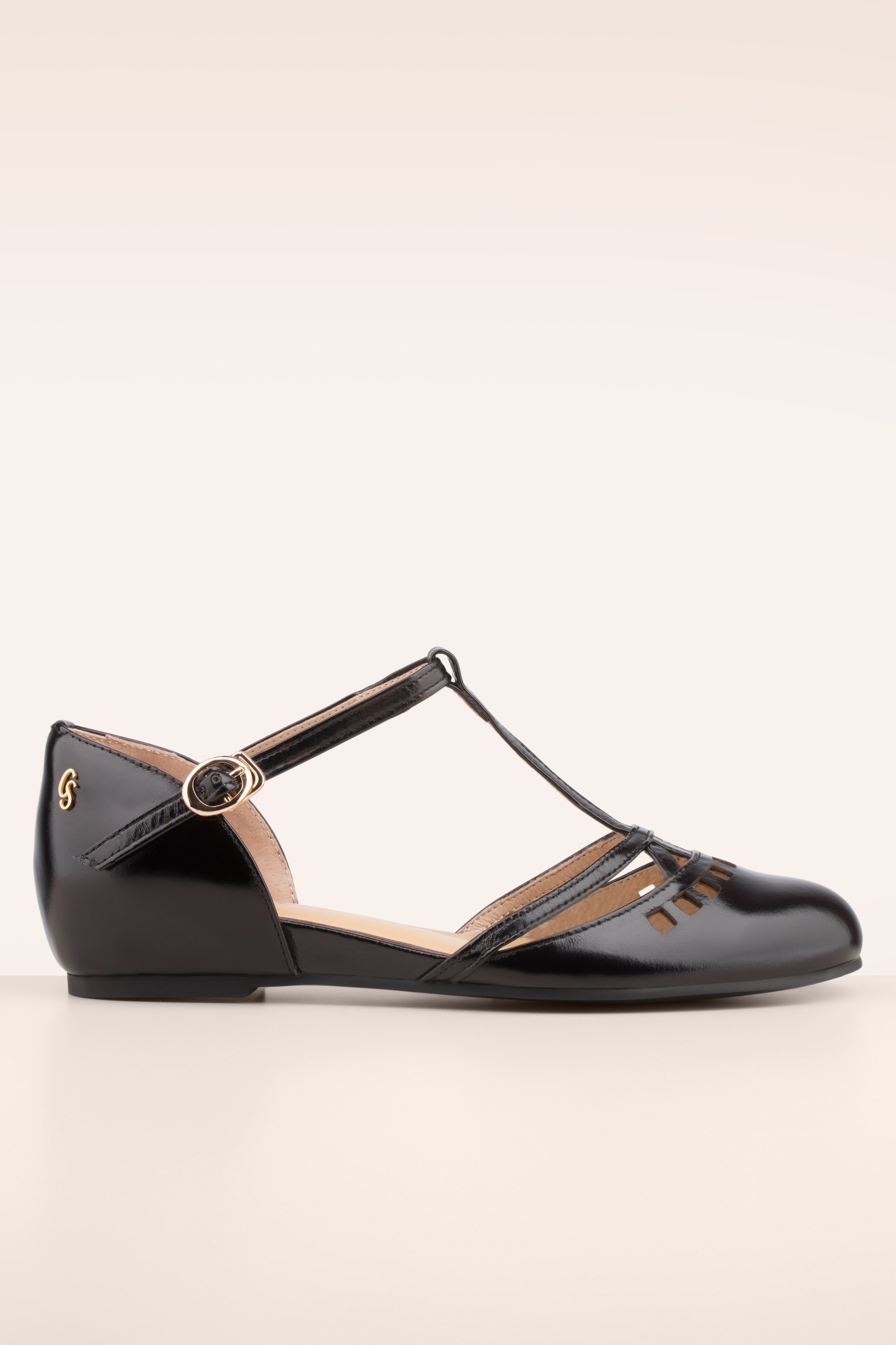 Charlie Stone - Valentina t-strap flats in zwart