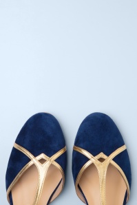 Charlie Stone - Budapest suède ballerina flats in navy en goud 2