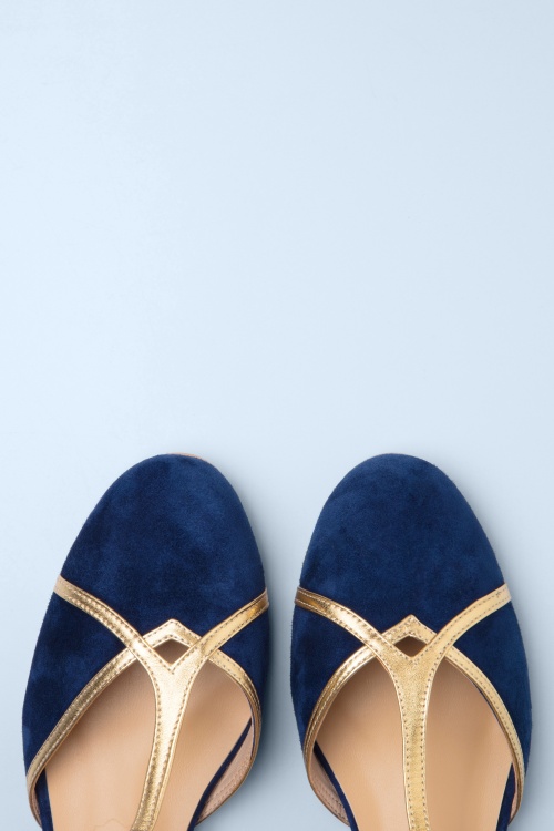 Charlie Stone - Budapest suède ballerina flats in navy en goud 2