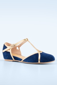 Charlie Stone - Budapest suède ballerina flats in navy en goud 3
