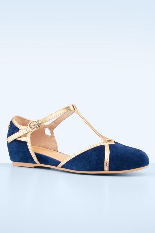 Charlie Stone - Budapest suède ballerina flats in navy en goud 3