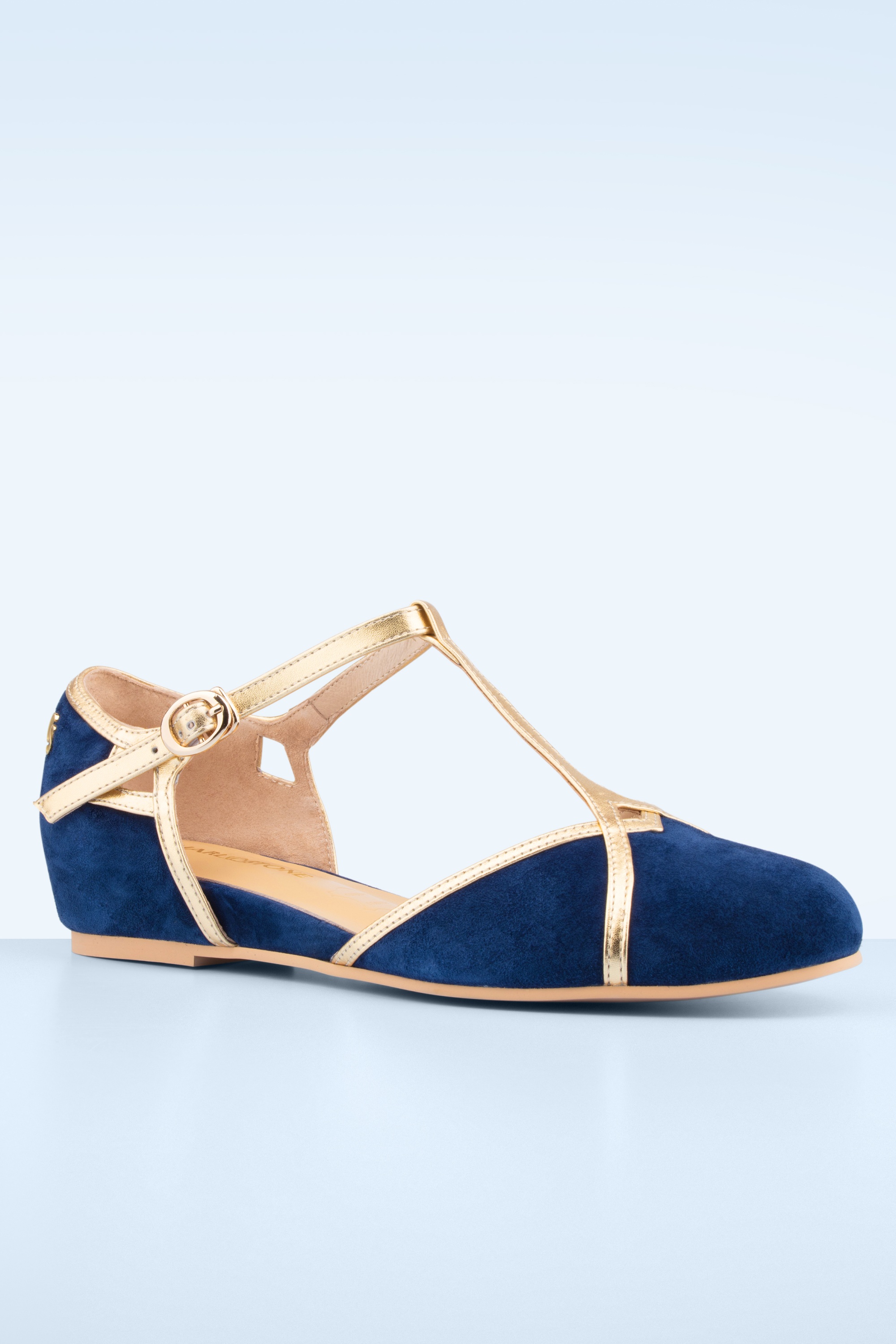 Charlie Stone - Budapest suède ballerina flats in navy en goud 3