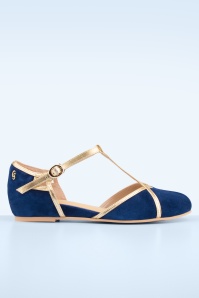Charlie Stone - Budapest suède ballerina flats in navy en goud