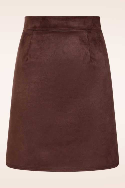 Vintage Chic for Topvintage - Topvintage exclusive ~ Edith Suede Look A lijn rok in chocoladebruin