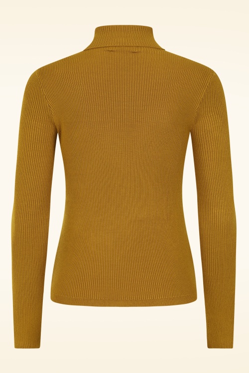 Surkana - Regina rib top met col in okergeel  4