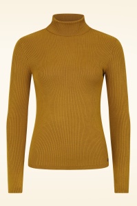 Surkana - Regina rib top met col in okergeel  2