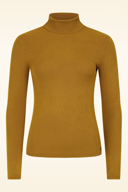 Surkana - Regina rib top met col in okergeel 