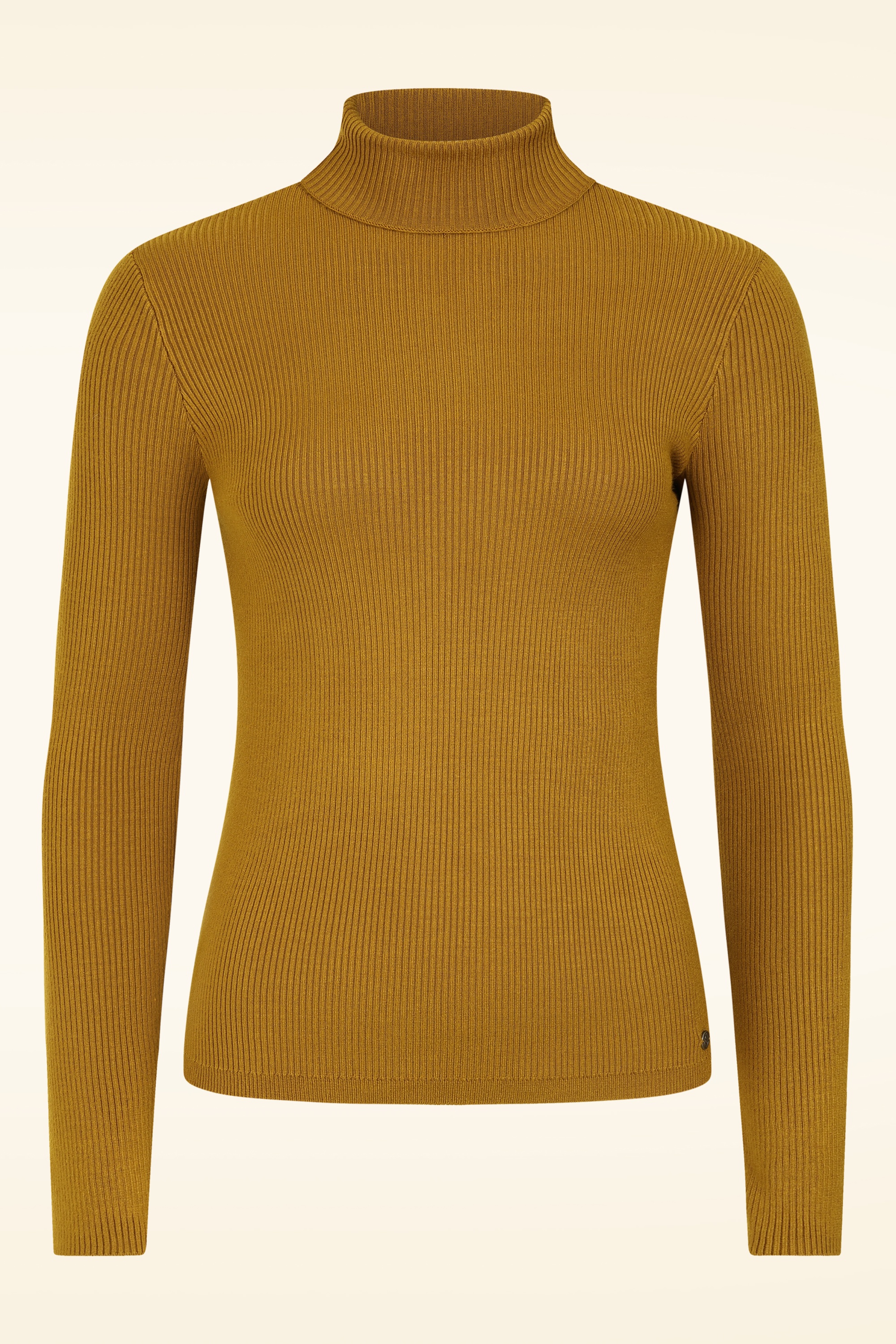 Surkana - Regina rib top met col in okergeel  2