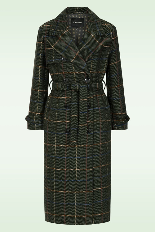 Surkana - Cassie Herringbone Check jas in kakigroen